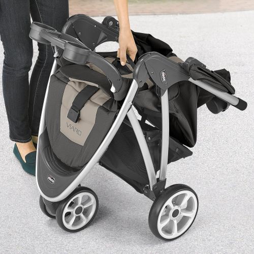 치코 Chicco Viaro Quick-Fold Travel System Includes Infant Car Seat and Base Stroller and Car Seat Combo Baby Travel Gear Techna/Black/Silver