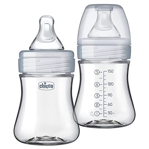 치코 Chicco Duo 5oz. Hybrid Baby Bottle with Invinci-Glass Inside/Plastic Outside 2-Pack with Slow Flow Anti-Colic Nipple - Clear/Grey