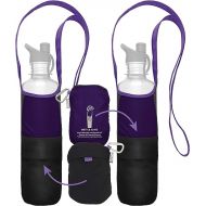 ChicoBag rePETe Water Bottle Sling w/Strap, Carabiner Clip, Built-In Pouch, & Convenient Pockets | Eco-Conscious | Perfect for Walks, Hikes, Outdoor Festivals | Amethyst (Pack of 2)