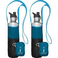 ChicoBag rePETe Water Bottle Sling w/Strap, Carabiner Clip, Built-In Pouch, & Convenient Pockets | Eco-Conscious | Perfect for Walks, Hikes, Outdoor Festivals | Aquamarine (Pack of 2)