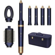 Hair Dryer Brush, Chignon 6 in 1 Hot Air Brush, High-Speed Negative Ionic Hair Dryer and Hair Curling Wand Set with Auto Air-Wrap Curlers for Fast Drying, Curling Drying, Straightening Combing (Blue)
