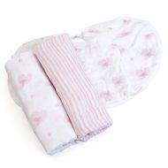 Child to Cherish Baby Muslin Swaddle Blankets, 2 Pack with Matching Burp Cloth, Pink Hearts and Stripes