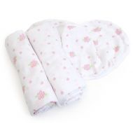 Child to Cherish Baby Muslin Swaddle Blankets, 2 Pack with Matching Burp Cloth, Pink Rosebuds and Dots