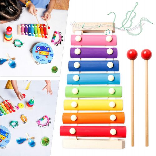  Childom Kids Musical Instruments, Musical Instruments Wood Xylophone for Kids Children, Child Wooden Music Shakers Percussion Instruments Tambourine Birthday Gifts Present with Carrying Ba