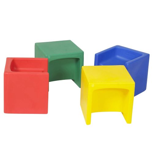  [아마존베스트]Children’s Factory Cube Chairs, 15” by 15” by 15” (Set of 4)  Bright Primary Colors  Versatile - Use as a Low or High Chair, Table and Adult Seat  Durable and Lightweight  Indo