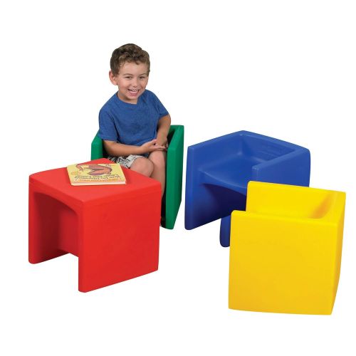  [아마존베스트]Children’s Factory Cube Chairs, 15” by 15” by 15” (Set of 4)  Bright Primary Colors  Versatile - Use as a Low or High Chair, Table and Adult Seat  Durable and Lightweight  Indo