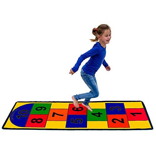  Learning Carpets Hopscotch Play Carpet, 79” by 26”  Play the Classic Game Indoors or Outdoors  Durable Skid-Proof Backing  Soil and Stain Resistant  Bright and Colorful Hopscot