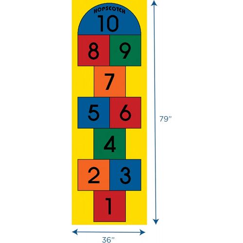  Learning Carpets Hopscotch Play Carpet, 79” by 26”  Play the Classic Game Indoors or Outdoors  Durable Skid-Proof Backing  Soil and Stain Resistant  Bright and Colorful Hopscot