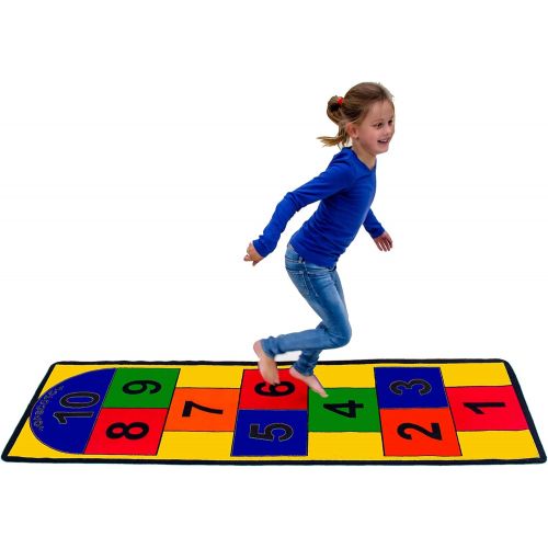  Learning Carpets Hopscotch Play Carpet, 79” by 26”  Play the Classic Game Indoors or Outdoors  Durable Skid-Proof Backing  Soil and Stain Resistant  Bright and Colorful Hopscot