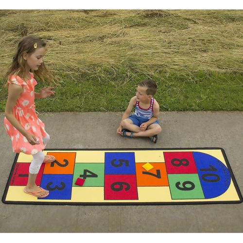  Learning Carpets Hopscotch Play Carpet, 79” by 26”  Play the Classic Game Indoors or Outdoors  Durable Skid-Proof Backing  Soil and Stain Resistant  Bright and Colorful Hopscot