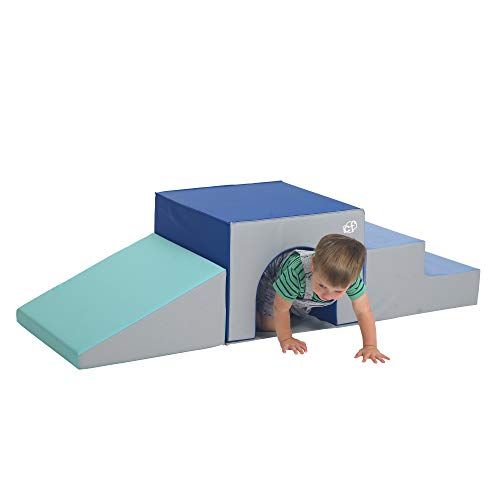  Childrens Factory 3 Piece Over & Under Tunnel Climber, Foam Indoor Toddler/Baby Crawling/Climbing Toys for Playroom/Homeschool/Classroom, Blues/Grey