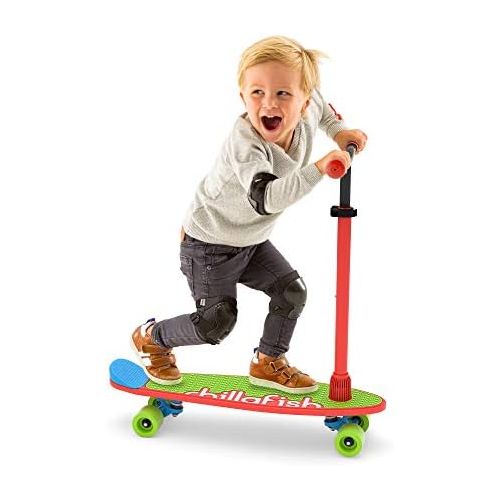  Chillafish Skatieskootie Customizable Training Skateboard and Lean-to-Steer scooter with Detachable Stability Handlebar, Multiple Deck & Tail color options, Ages 3 +, Red Mix