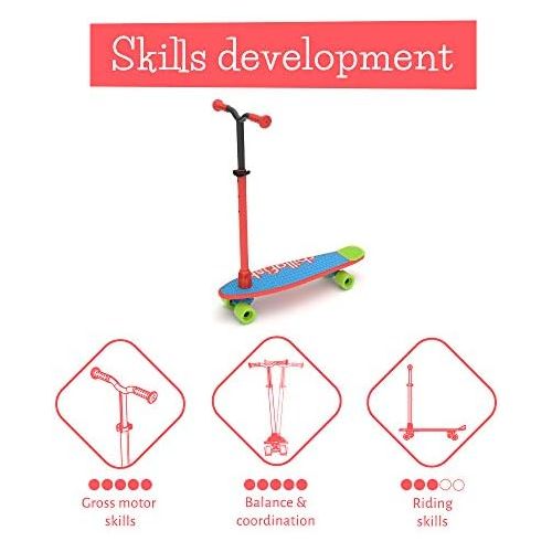  Chillafish Skatieskootie Customizable Training Skateboard and Lean-to-Steer scooter with Detachable Stability Handlebar, Multiple Deck & Tail color options, Ages 3 +, Red Mix