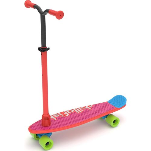  Chillafish Skatieskootie Customizable Training Skateboard and Lean-to-Steer scooter with Detachable Stability Handlebar, Multiple Deck & Tail color options, Ages 3 +, Red Mix