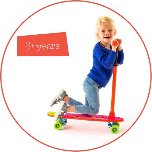  Chillafish Skatieskootie Customizable Training Skateboard and Lean-to-Steer scooter with Detachable Stability Handlebar, Multiple Deck & Tail color options, Ages 3 +, Red Mix