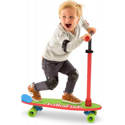  Chillafish Skatieskootie Customizable Training Skateboard and Lean-to-Steer scooter with Detachable Stability Handlebar, Multiple Deck & Tail color options, Ages 3 +, Red Mix