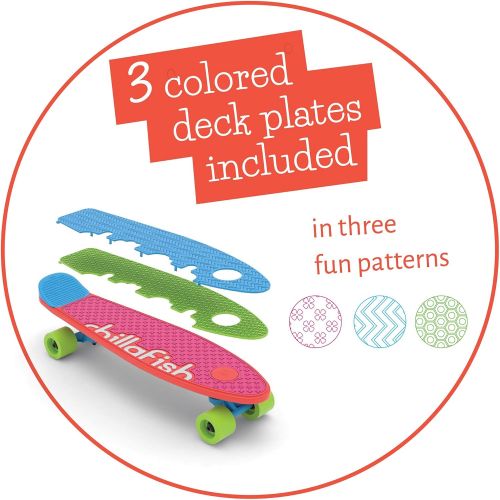  Chillafish Skatieskootie Customizable Training Skateboard and Lean-to-Steer scooter with Detachable Stability Handlebar, Multiple Deck & Tail color options, Ages 3 +, Red Mix