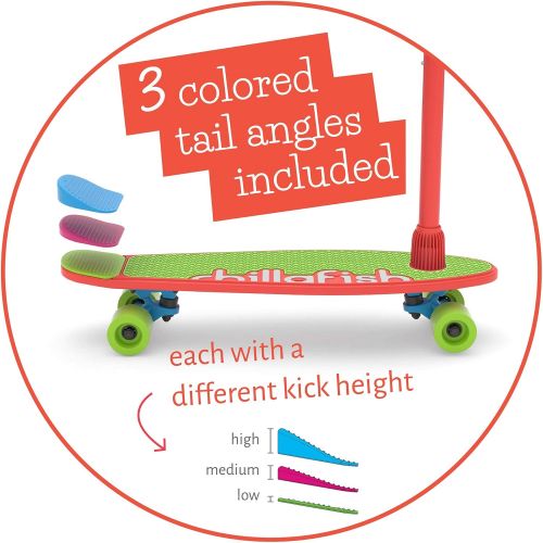  Chillafish Skatieskootie Customizable Training Skateboard and Lean-to-Steer scooter with Detachable Stability Handlebar, Multiple Deck & Tail color options, Ages 3 +, Red Mix