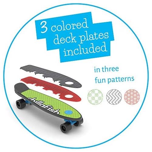  Chillafish Skatieskootie Customizable Training Skateboard and Lean-to-Steer scooter with Detachable Stability Handlebar, Multiple Deck & Tail color options, Ages 3+, Black Mix