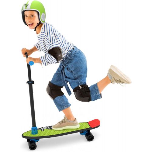  Chillafish Skatieskootie Customizable Training Skateboard and Lean-to-Steer scooter with Detachable Stability Handlebar, Multiple Deck & Tail color options, Ages 3+, Black Mix