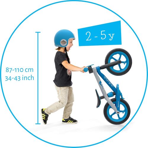  [아마존베스트]Chillafish Bmxie² Lightweight Balance Bike with Integrated Footrest and Footbrake for Kids Ages 2 to 5 Years, 12-inch Airless Rubberskin Tires, Adjustable Seat Without Tools, Blue