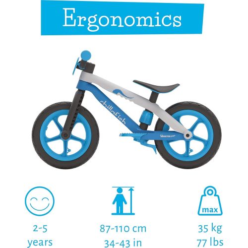  [아마존베스트]Chillafish Bmxie² Lightweight Balance Bike with Integrated Footrest and Footbrake for Kids Ages 2 to 5 Years, 12-inch Airless Rubberskin Tires, Adjustable Seat Without Tools, Blue