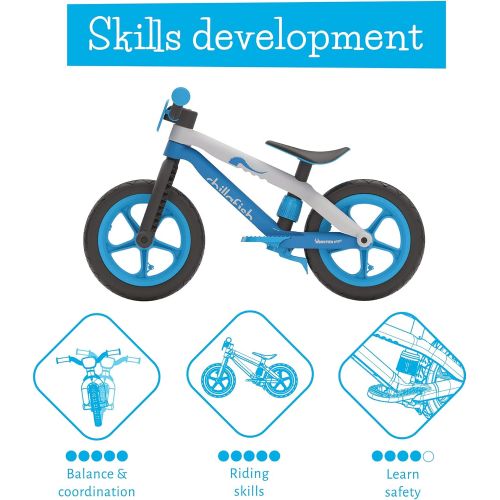  [아마존베스트]Chillafish Bmxie² Lightweight Balance Bike with Integrated Footrest and Footbrake for Kids Ages 2 to 5 Years, 12-inch Airless Rubberskin Tires, Adjustable Seat Without Tools, Blue