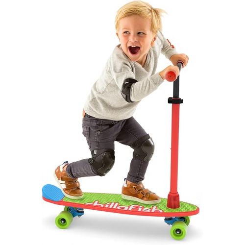  Chillafish Skatieskootie Customizable Training Skateboard and Lean-to-Steer Scooter with Detachable Stability Handlebar, Ages 3+