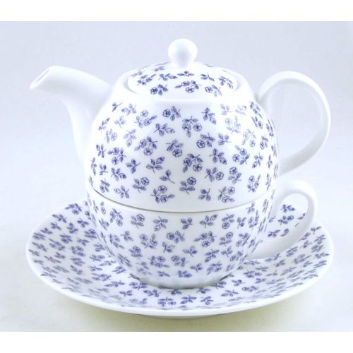  ChinaFind Fine English Bone China Tea for One - Teapot and Cup Set - English Chintz - Petite Blue Rose - Roy Kirkham, England