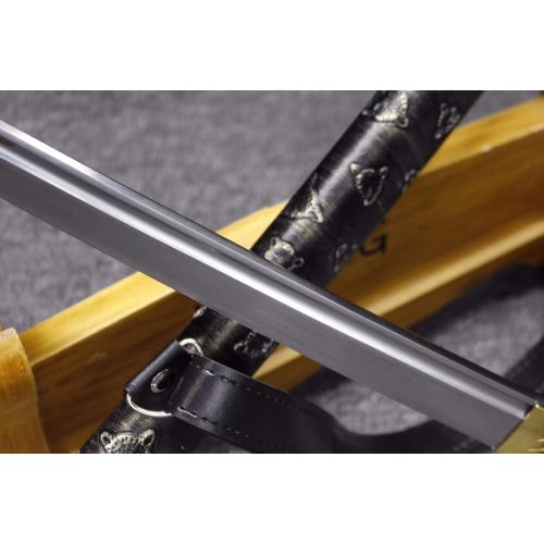  Chinese Nihontou Sword,Katana,Kendo(Medium Carbon Steel Blade,Alloy,Solid Wood Leather saya) Full Tang