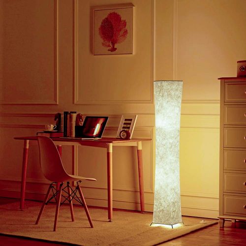  Chiphy Floor Lamp, CHIPHY Tall Lamp for Living Room, with White Fabric Shade and 2 LED Bulbs, Modern and Contemporary Standing Lamp for Bedroom and Office (101061 inches)