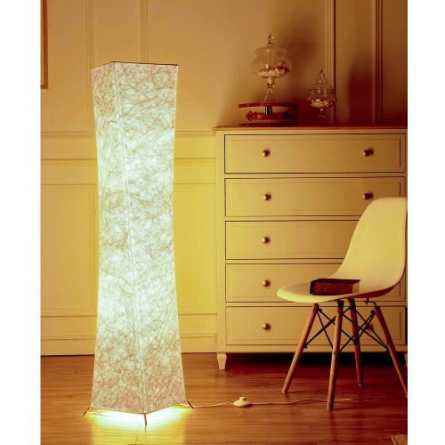  Chiphy Floor Lamp, CHIPHY Tall Lamp for Living Room, with White Fabric Shade and 2 LED Bulbs, Modern and Contemporary Standing Lamp for Bedroom and Office (101061 inches)