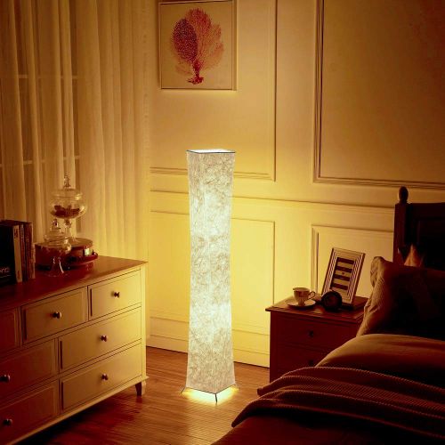  Chiphy Floor Lamp, CHIPHY Tall Lamp for Living Room, with White Fabric Shade and 2 LED Bulbs, Modern and Contemporary Standing Lamp for Bedroom and Office (101061 inches)