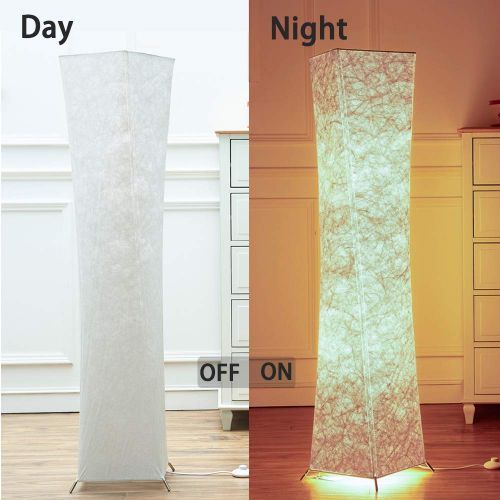  Chiphy Floor Lamp, CHIPHY Tall Lamp for Living Room, with White Fabric Shade and 2 LED Bulbs, Modern and Contemporary Standing Lamp for Bedroom and Office (101061 inches)