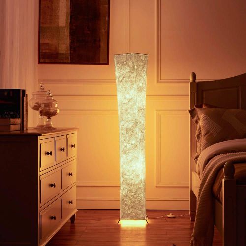  Chiphy Floor Lamp, CHIPHY Tall Lamp for Living Room, with White Fabric Shade and 2 LED Bulbs, Modern and Contemporary Standing Lamp for Bedroom and Office (101061 inches)