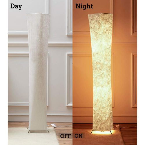  Chiphy Floor Lamp, CHIPHY Tall Lamp for Living Room, with White Fabric Shade and 2 LED Bulbs, Modern and Contemporary Standing Lamp for Bedroom and Office (101061 inches)