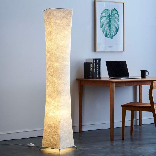  Chiphy Floor Lamp, CHIPHY Tall Lamp for Living Room, with White Fabric Shade and 2 LED Bulbs, Modern and Contemporary Standing Lamp for Bedroom and Office (101061 inches)