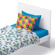 Chital 4Pc Full Linen Sheet Set - Cute Airplane Print - Flat & Fitted Sheets with 2 Pillowcases for Kids Girl Boy & Adult - Super Soft Microfiber- Fits Bed Size: 54 x 75 x 15 Inche