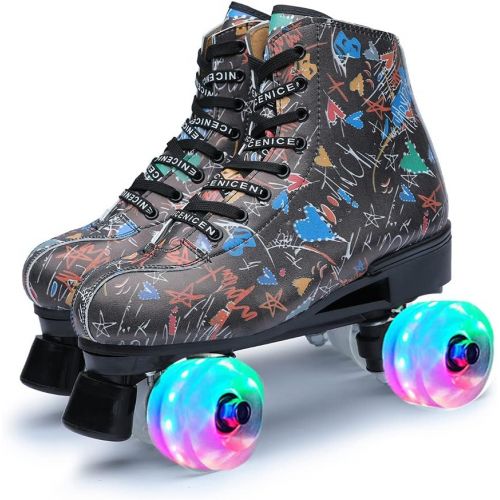  Chiximaxu Classic Roller Skates Indoor/Outdoor Youth High Top Quad Rink Skate Shoes