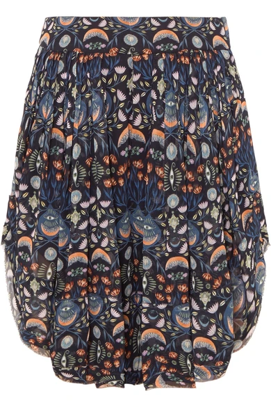 Chloe Pleated floral-print georgette shorts