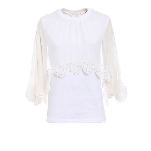  Chloe Silk and macrame cape jersey top