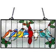 Chloe Lighting 24.5x12.5 Aves Tiffany-Glass Gathering Birds Window Panel