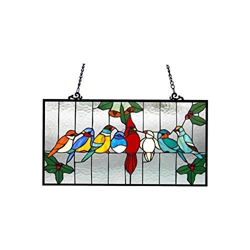  Chloe Lighting 24.5x12.5 Aves Tiffany-Glass Gathering Birds Window Panel