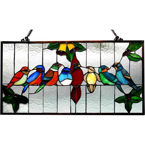  Chloe Lighting 24.5x12.5 Aves Tiffany-Glass Gathering Birds Window Panel