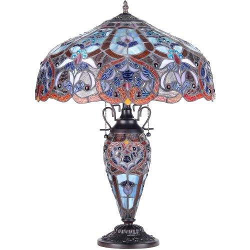  Chloe Lighting Sadie Tiffany-Style 3-Light Victorian Double Lit Table Lamp with 18 Shade