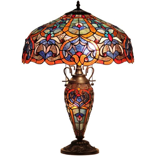  Chloe Lighting Sadie Tiffany-Style 3-Light Victorian Double Lit Table Lamp with 18 Shade