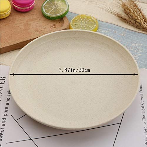  Choary Lightweight &Unbreakable Wheat Straw Plates 7.87”4 Pack, Non-Toxin Healthy Eco-Friendly Degradable Dishes, BPA free plates,Dishwasher Microwave Safe Plates,Reusable Plate for Fruit