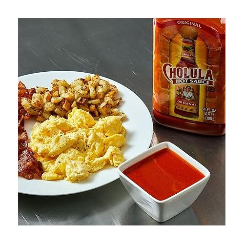  Cholula Original Hot Sauce, 64 fl oz - One 64 Fluid Ounce Bulk Container of Hot Sauce with Mexican Peppers and Signature Spice Blend, Perfect with Tacos, Eggs, Wings, Chicken and More