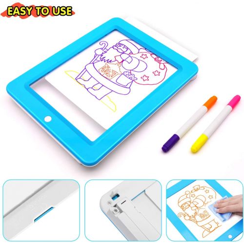  [아마존베스트]Chomunce Kids 3D Drawing Board,Magic Pad with Light Up Glow,LED Draw Sketch Tablet for Art Write Learning which Includes Wiping Cloth, Glow Boost Card, Fun Guide Stencils - Educati