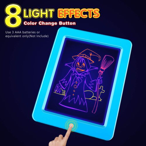  [아마존베스트]Chomunce Kids 3D Drawing Board,Magic Pad with Light Up Glow,LED Draw Sketch Tablet for Art Write Learning which Includes Wiping Cloth, Glow Boost Card, Fun Guide Stencils - Educati